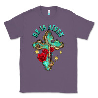 Lavender he is risen cross with roses Classic Tee - BarkalooDesign