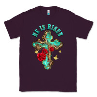 Plum he is risen cross with roses Classic Tee - BarkalooDesign
