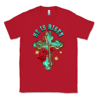 Red he is risen cross with roses Classic Tee - BarkalooDesign