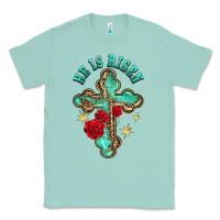 Seafoam he is risen cross with roses Classic Tee - BarkalooDesign