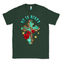 Sports Green he is risen cross with roses Classic Tee - BarkalooDesign