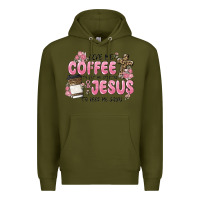 Army Green give me coffee jesus Premium Hoodie - MaliasSmallBusiness