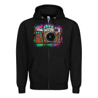 Black tie dye gemstone vintage camera Zipper Hoodie - FaDigitalArtStudio