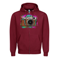 Burgundy tie dye gemstone vintage camera Zipper Hoodie - FaDigitalArtStudio
