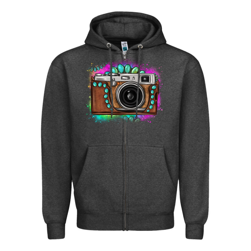 Tie Dye Gemstone Vintage Camera Zipper Hoodie by FaDigitalArtStudio | Teevron