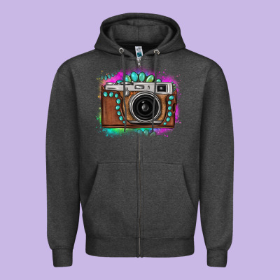 Tie Dye Gemstone Vintage Camera Zipper Hoodie Designed By Fadigitalartstudio