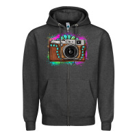 Charcoal Heather tie dye gemstone vintage camera Zipper Hoodie - FaDigitalArtStudio