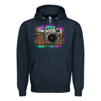 Navy tie dye gemstone vintage camera Zipper Hoodie - FaDigitalArtStudio