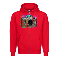 Red tie dye gemstone vintage camera Zipper Hoodie - FaDigitalArtStudio