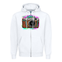 White tie dye gemstone vintage camera Zipper Hoodie - FaDigitalArtStudio