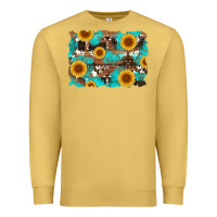 Antique Gold sunflower and cowhides with wood and turquoise background Premium Sweatshirt - Artiststas