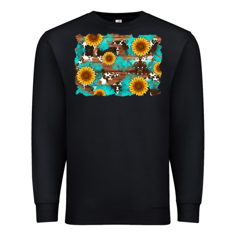 Sunflower And Cowhides With Wood And Turquoise Background Premium Sweatshirt by Artiststas | Teevron