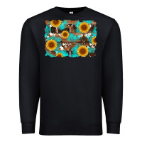 Black sunflower and cowhides with wood and turquoise background Premium Sweatshirt - Artiststas