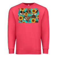 Cardinal sunflower and cowhides with wood and turquoise background Premium Sweatshirt - Artiststas
