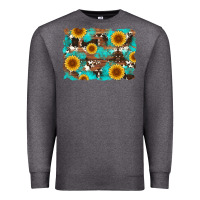 Charcoal Heather sunflower and cowhides with wood and turquoise background Premium Sweatshirt - Artiststas