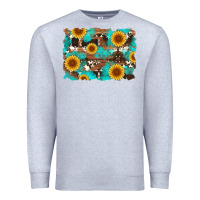 Heather Grey sunflower and cowhides with wood and turquoise background Premium Sweatshirt - Artiststas