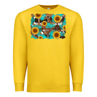 Lemon sunflower and cowhides with wood and turquoise background Premium Sweatshirt - Artiststas