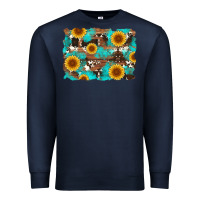 Navy sunflower and cowhides with wood and turquoise background Premium Sweatshirt - Artiststas