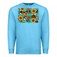 Ocean Blue sunflower and cowhides with wood and turquoise background Premium Sweatshirt - Artiststas