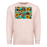 Pale Pink sunflower and cowhides with wood and turquoise background Premium Sweatshirt - Artiststas