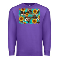 Purple sunflower and cowhides with wood and turquoise background Premium Sweatshirt - Artiststas