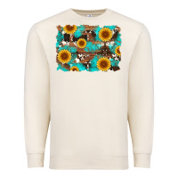 Sandshell sunflower and cowhides with wood and turquoise background Premium Sweatshirt - Artiststas