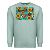Seafoam sunflower and cowhides with wood and turquoise background Premium Sweatshirt - Artiststas