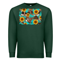 Sports Green sunflower and cowhides with wood and turquoise background Premium Sweatshirt - Artiststas