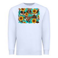 White sunflower and cowhides with wood and turquoise background Premium Sweatshirt - Artiststas