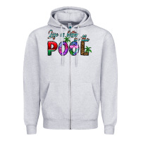 Heather Grey life is better İn the pool Zipper Hoodie - CowhideDigitalArt