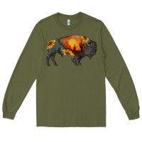 Army Green sunflower bison Long Sleeve Tee - RanaPortraitStore