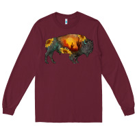 Burgundy sunflower bison Long Sleeve Tee - RanaPortraitStore