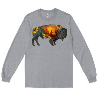 Heather Grey sunflower bison Long Sleeve Tee - RanaPortraitStore