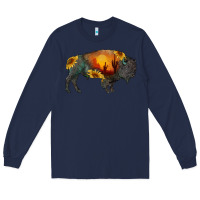 Navy sunflower bison Long Sleeve Tee - RanaPortraitStore