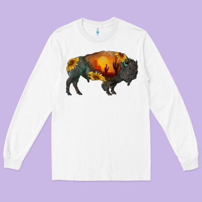 Sunflower Bison Long Sleeve Tee Designed By Ranaportraitstore