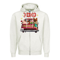 Oatmeal Heather valentine's day truck farm animals cupid xoxo Zipper Hoodie - FaDigitalArtStudio
