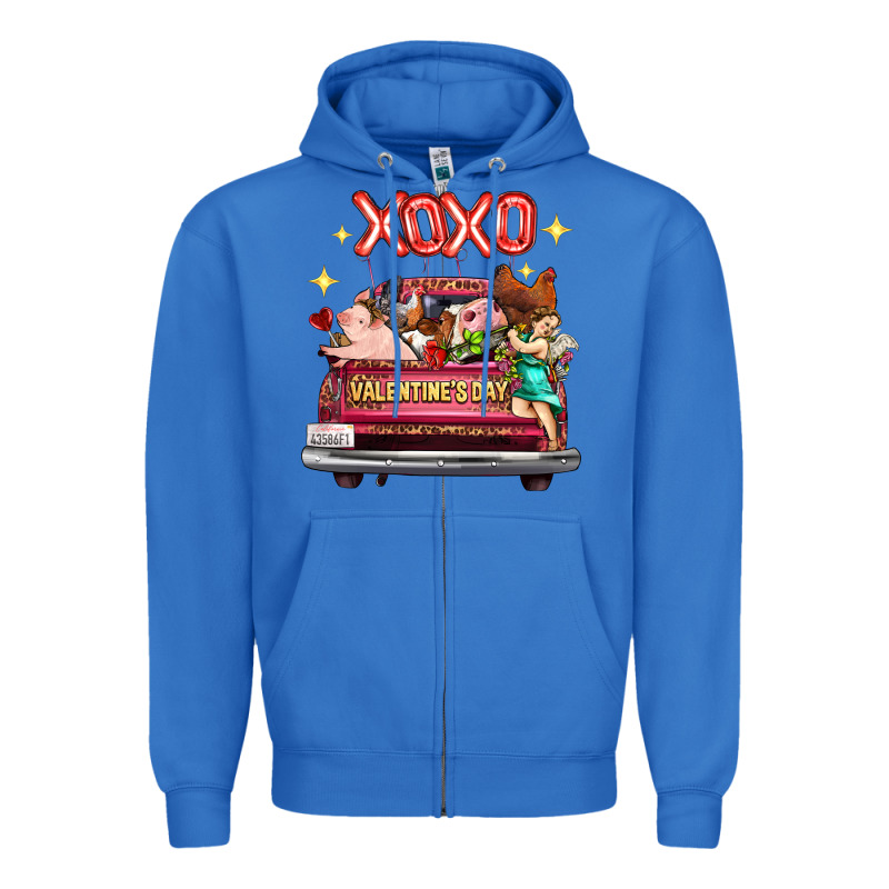 Valentine's Day Truck Farm Animals Cupid Xoxo Zipper Hoodie by FaDigitalArtStudio | Teevron