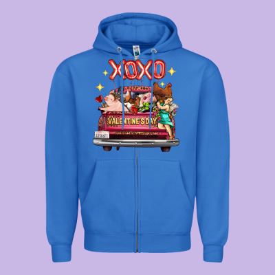 Valentine's Day Truck Farm Animals Cupid Xoxo Zipper Hoodie Designed By Fadigitalartstudio