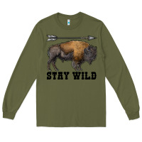 Army Green stay wild bison Long Sleeve Tee - RanaPortraitStore