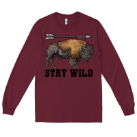 Burgundy stay wild bison Long Sleeve Tee - RanaPortraitStore