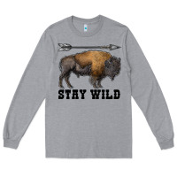 Heather Grey stay wild bison Long Sleeve Tee - RanaPortraitStore