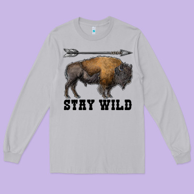 Stay Wild Bison Long Sleeve Tee Designed By Ranaportraitstore