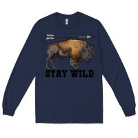 Navy stay wild bison Long Sleeve Tee - RanaPortraitStore