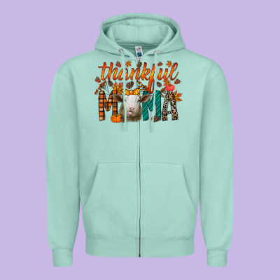 Thankful Mama Sheep Zipper Hoodie Designed By Racoondesign