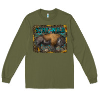 Army Green stay wild aztec bison Long Sleeve Tee - RanaPortraitStore