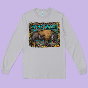 Stay Wild Aztec Bison Long Sleeve Tee Designed By Ranaportraitstore