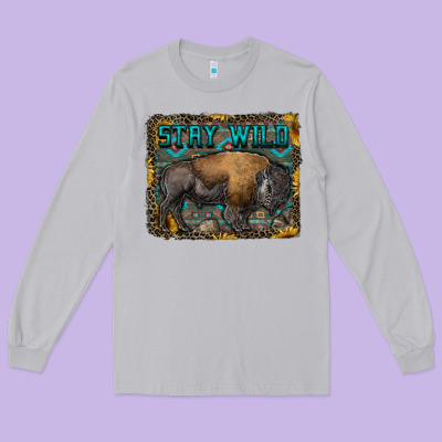 Stay Wild Aztec Bison Long Sleeve Tee Designed By Ranaportraitstore