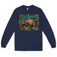 Navy stay wild aztec bison Long Sleeve Tee - RanaPortraitStore