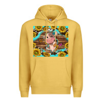 Antique Gold western cute cow with sunflower Premium Hoodie - NancyCooperArtShop