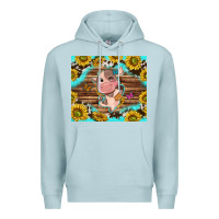 Blue Mist western cute cow with sunflower Premium Hoodie - NancyCooperArtShop